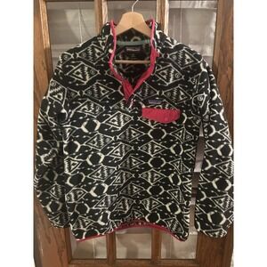 Patagonia Synchilla Snap-T Fleece Black White Ikat Big Fish Pullover Women's XS